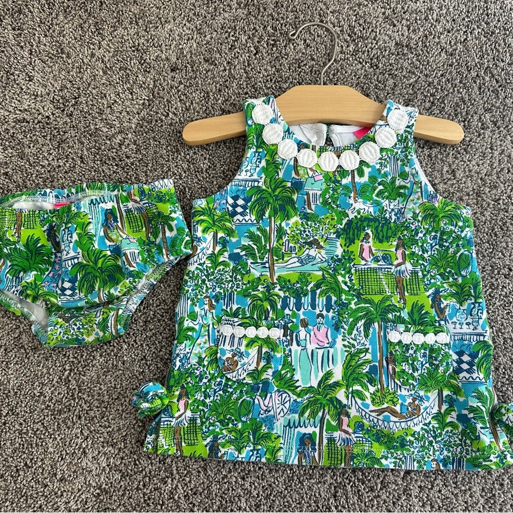 Lilly Pulitzer Green and Blue Kids Dress with Diaper Cover